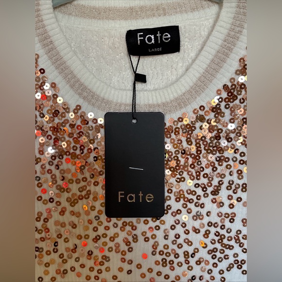 Fate Cream Sequin Sweater size Large - Picture 3 of 9